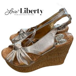 LOVE & LIBERTY Audra Women's Silver Knotted Wedge Sandals NEW 39 8.5